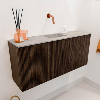 Mondiaz JOYA-DLUX 90cm toiletmeubel - kleur Walnut - Wastafel FAYE positie Midden Zonder kraangat kleur Glace.