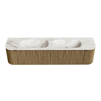 Mondiaz KURVE-DLUX Badkamermeubelset - 190x46x40cm - 2 lade - 2 deuren - wastafel solid surface - dubbel - zonder kraangat - Dusk