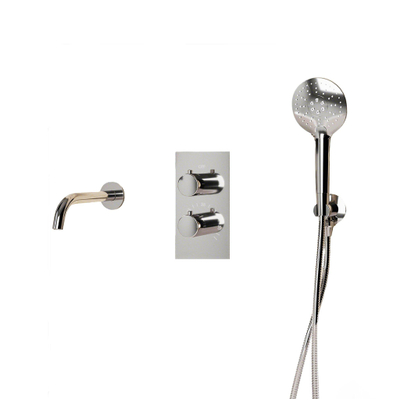 Fortifura Calvi Badkraan set - uitloop - 22cm inkortbaar - metalen slang - ronde handdouche - inbouwdeel - wandhouder - verchroomd chroom