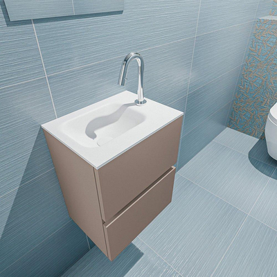 MONDIAZ ADA Toiletmeubel - 40x30x50cm - 1 kraangat - 2 lades - smoke mat - wasbak links - Solid surface - Wit