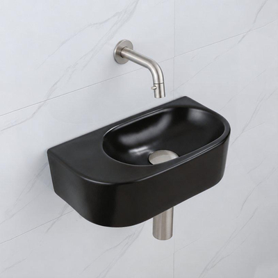 QeramiQ Fuente fonteinset – halfrond – 40x21.5x12 cm – zonder kraangat – kraan geborsteld RVS