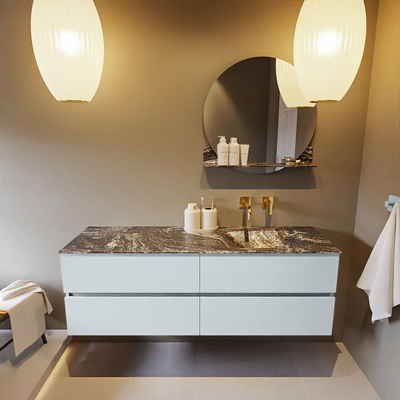 Mondiaz VICA-DLUX Ensemble de meuble de salle de bain - 150cm - meuble sous-vasque argile - 4 tiroirs - lavabo encastrée nuage droite - sans trous de robinet - version haute de 60cm - lave