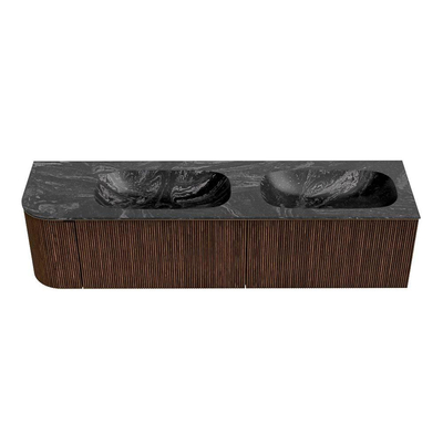 MONDIAZ KURVE-DLUX Meuble de salle de bains 175cm avec module 25 L couleur Walnut avec 2 tiroirs et 1 porte. Lavabo STOR SMALL double / à droite 2 trous de robinet couleur Lava.