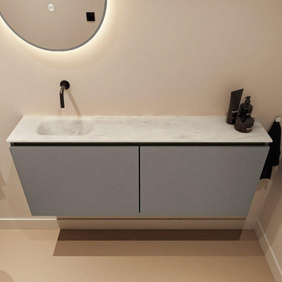 MONDIAZ TURE-DLUX Meuble de toilettes 120 cm Smoke. Lavabo EDEN Opalo position gauche. Sans trou de robinet.