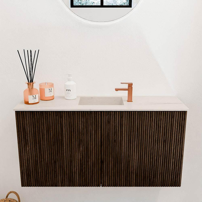 Mondiaz JOYA-DLUX 80cm toiletmeubel - kleur Walnut - Wastafel FAYE positie Midden 1 kraangat kleur Meli.