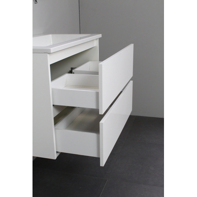 Basic Line Bella Badkamermeubelset - 120x55x46cm - 2 wasbakken - Keramiek - Wit - 2 kraangaten - Zonder spiegel - Melamine Wit hoogglans