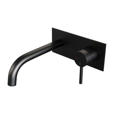 Brauer Black Carving Mitigeur de lavabo encastré - bec verseur courbé à gauche - longue poignée étroite carving - plaque de recouvrement - noir mat