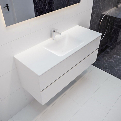 MONDIAZ VICA Ensemble de meuble salle de bain - 120cm - 2 tiroirs - lavabo Cloud central - 1 trou de robinet - solid surface talc