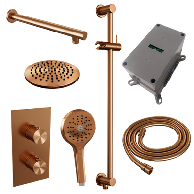 BRAUER Copper Carving inbouw regendoucheset – Ø20 cm hoofddouche – 40 cm rechte wandarm – ronde handdouche – met omstel