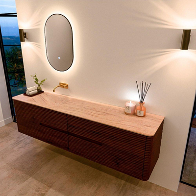 Mondiaz CIRO-DLUX Badkamermeubelset - 190x45x50cm - Solid surface wastafel Saba - 1 wasbak Links - zonder kraangaten - 4 lades - Ruby