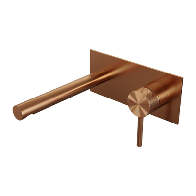 Brauer Copper Carving inbouw wastafelmengkraan met rechte uitloop links en afdekplaat model A1 Koper geborsteld PVD