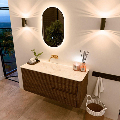 Mondiaz CIRO-DLUX Badkamermeubelset - 120x45x50cm - Solid surface wastafel Ostra - 1 wasbak Links - zonder kraangaten - 2 lades - Dusk