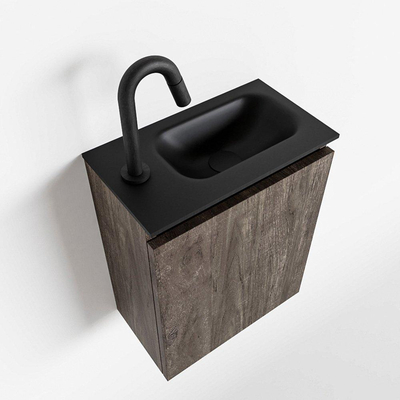 MONDIAZ TURE Kit lave-mains - 40x23x50cm - 1 trou de robinet - 1 porte - marron foncé mat - Lavabo à droite - Solid Surface Noir