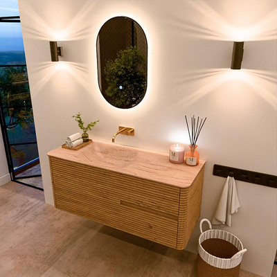 Mondiaz CIRO-DLUX Ensemble de meubles de salle de bains - 120x45x50cm - lavabo en solid surface Saba - 1 vasque à gauche - sans trous de robinet - 2 tiroirs - Chêne