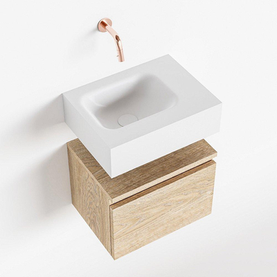 MONDIAZ ANDOR Toiletmeubel - 40x30x30cm - 0 kraangaten - 1 lades - washed oak mat - wasbak links - Solid surface - Wit