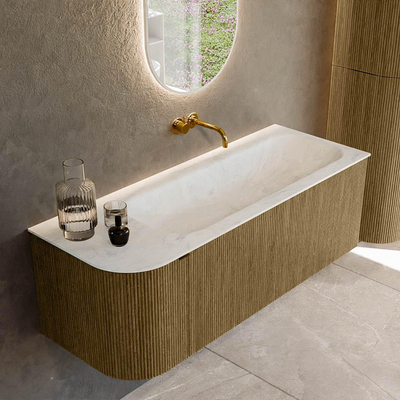 Mondiaz KURVE-DLUX Badkamermeubelset - 125x46x40cm - 1 lade - 1 deur - wastafel solid surface - rechts - zonder kraangat - Dusk