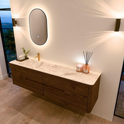 Mondiaz CIRO-DLUX Ensemble de meubles de salle de bains - 180x45x50cm - Vasque solid surface Frappe - 1 lavabo à gauche - 1 trou de robinet - 4 tiroirs - Dusk