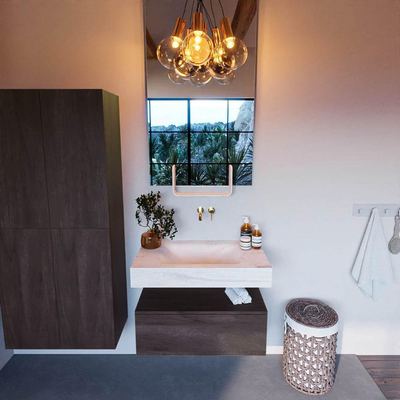 Mondiaz ALAN-DLUX Ensemble meuble de salle de bains - 120x46cm - 1 tiroir - lavabo suspendu - sans trous de robinet - 1 central - brun foncé (chêne foncé)