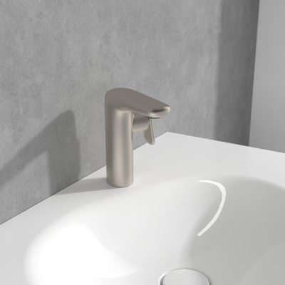 Villeroy & Boch Antao Mitigeur de lavabo monocommande - avec garniture de vidage Push-Open - Nickel brossé mat (inox)