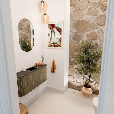 Mondiaz JOYA-DLUX 93.2cm toiletmeubel - ronding links en rechts kleur Dusk - Wastafel FAYE positie Midden 1 kraangat kleur Lava.