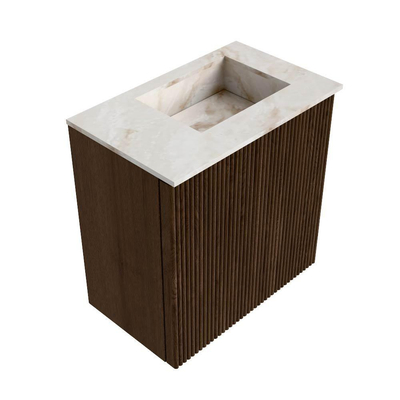 Mondiaz JOYA-DLUX Meuble de toilette 40cm - couleur Walnut - Vasque FAYE position Droite Sans trou de robinet couleur Frappe