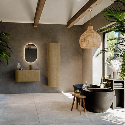 Mondiaz KURVE-DLUX Ensemble de meuble salle de bain - 85x46x40cm - 1 tiroir - 1 porte - lavabo en solid surface - droite - 1 trou de robinet - Dusk