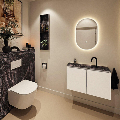 MONDIAZ TURE-DLUX Meuble toilette - 80cm - Talc - EDEN - vasque Lava - position centrale - 1 trou de robinet