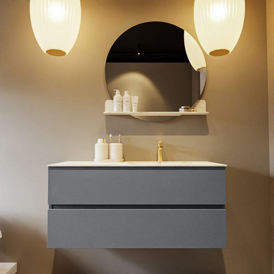 Mondiaz VICA-DLUX ensemble de meuble de salle de bain - 110cm - meuble sous-vasque plata - 2 tiroirs - lavabo encastré cloud droite - 1 trou de robinet - version haute de 60cm - frape