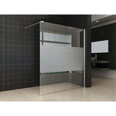 Wiesbaden Comfort Douche à l'italienne 1600 x 2000 x 8 mm verre clair nano avec bande centrale en verre dépoli/blanc/chrome
