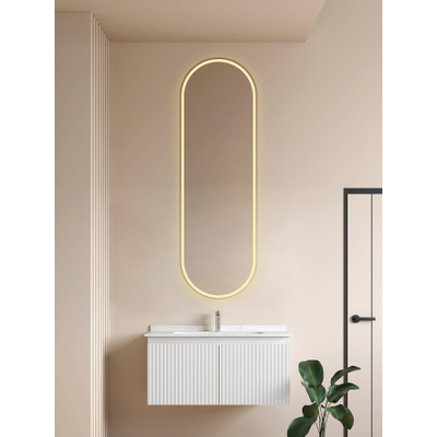 Saniclass Shine spiegelkast – ovaal – 45x140x14 cm – indirecte LED rondom – spiegelverwarming – Zwart