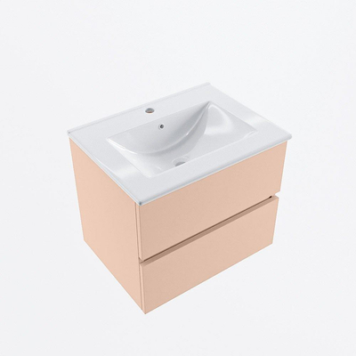 MONDIAZ VICA Badkamermeubelset - 60cm - onderkast rosee- 2 lades - wastafel denia midden - 1 kraangat - 60cm hoge versie - wit glans