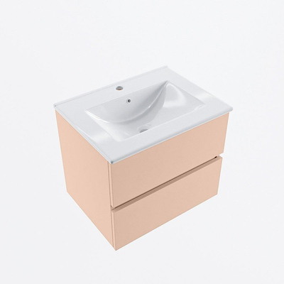 Mondiaz VICA ensemble de meuble de salle de bain - 60cm - meuble sous-vasque rosee - 2 tiroirs - lavabo denia milieu - 1 trou de robinet - version haute de 60cm - blanc brillant