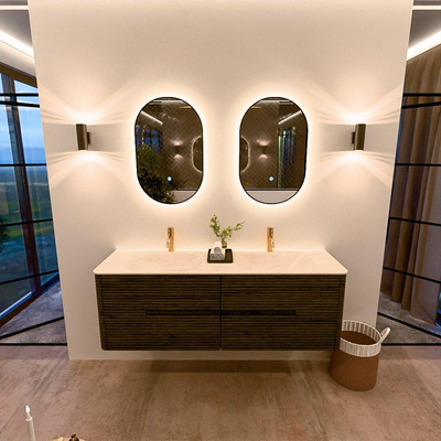 Mondiaz CIRO-DLUX Badkamermeubelset - 150x45x50cm - Solid surface wastafel Meli - 2 wasbak Dubbel - 2 kraangaten - 4 lades - Shadow