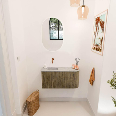 Mondiaz JOYA-DLUX 81.6cm toiletmeubel - ronding rechts kleur Dusk - Wastafel FAYE positie Links Zonder kraangat kleur Glace.