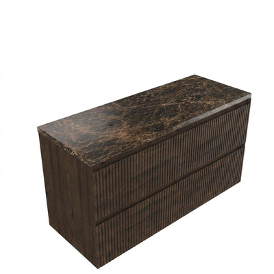 Saniclass Holz Atelier Ensemble de meubles de salle de bains - 120x45x63cm - Plan en pierre naturelle Noche dark emperador - sans trou de robinet - 2 tiroirs - chêne charcoal mat (bois)