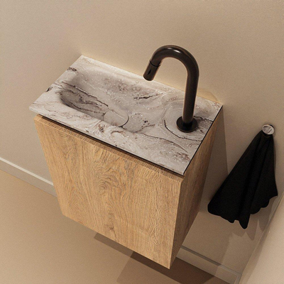MONDIAZ TURE-DLUX Meuble de toilettes 40 cm Washed Oak. Lavabo EDEN Glace position gauche. Avec 1 trou de robinet.