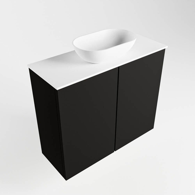 Mondiaz Fowy Toiletmeubel - 60x50x23cm - urban mat - 0 kraangaten - wasbak midden - 2 deuren - solid surface - blad MDF - wasbak: wit