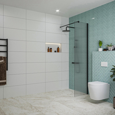 FugaFlow Eccelente Vetro inloopdouche badkamer - 50x200cm - ribbelglas - wandarm - mat zwart