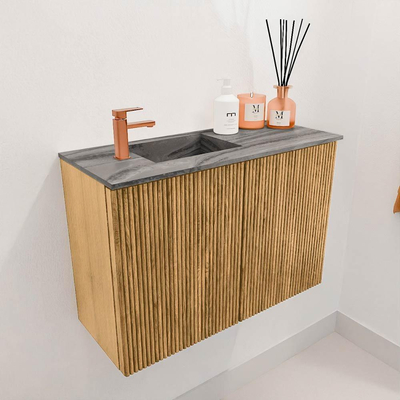 Mondiaz JOYA-DLUX 60cm toiletmeubel - kleur Oak - Wastafel FAYE positie Links 1 kraangat kleur Sombra.