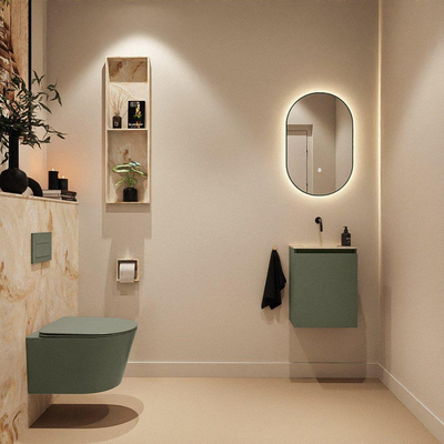 MONDIAZ TURE-DLUX Meuble toilette - 40cm - Army - EDEN - vasque Frappe - position centrale - sans trou de robinet