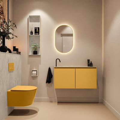 MONDIAZ TURE-DLUX meuble WC 100 cm Ocher. Lavabo EDEN Opalo position gauche. Avec 1 trou de robinet.