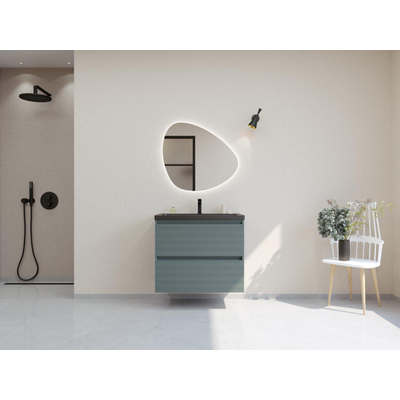 HR badmeubelen Infinity XXL 3D Ensemble meuble de salle de bains - 80 cm - 1 lavabo en céramique djazz noir mat - 1 trou de robinet - 2 tiroirs - pétrole mat