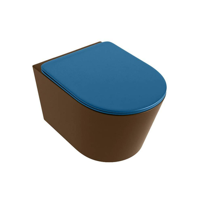 Mondiaz LAVIE hangtoilet – spoelrandloos – 36 x 53 cm – met softclose zitting – Rust (bruin), zitting Jeans (blauw)