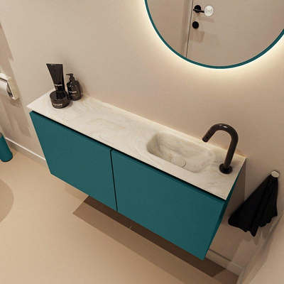 MONDIAZ TURE-DLUX Meuble toilette - 100cm - Smag - EDEN - vasque Ostra - position droite - 1 trou de robinet