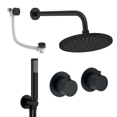 Crosswater MPRO Module inbouw regendoucheset – Ø30 cm hoofddouche – 2 hendels – vaste douchehouder – badafvoer – zwart mat