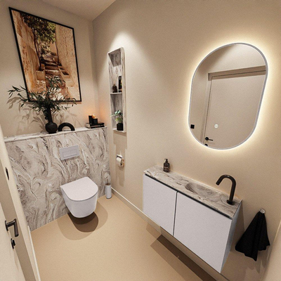 MONDIAZ TURE-DLUX Meuble toilette - 80cm - Cale - EDEN - vasque Glace - position droite - 1 trou de robinet