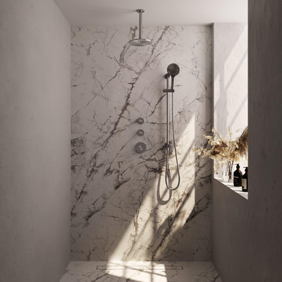 Brauer Douche pluie encastrable brossé - douche principale 20cm - bras plafond 20cm - 3 boutons sculptés - douchette ronde 3 positions - PVD - inox brossé