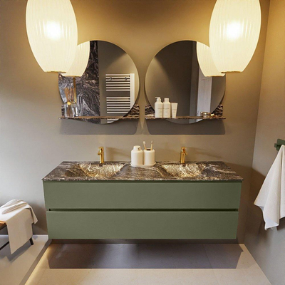 Mondiaz VICA-DLUX ensemble de meuble de salle de bain - 150cm - meuble sous-vasque armée - 2 tiroirs - lavabo encastré nuage double - 2 trous de robinet - version haute de 60cm - lave