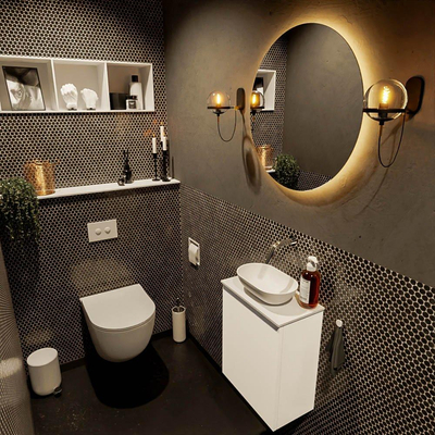 Mondiaz Fowy Toiletmeubel - 40x50x23cm - talc mat - 0 kraangaten - wasbak midden - 1 deur - solid surface - blad MDF - wasbak: wit
