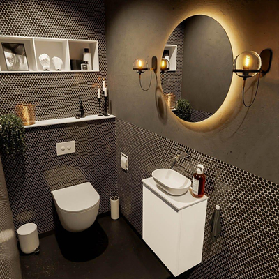 Mondiaz fowy armoire de toilette 40x50x23cm talc mat 0 trous de robinetterie lavabo : centre 1 porte solid surface avec top mdf couleur lavabo : blanc